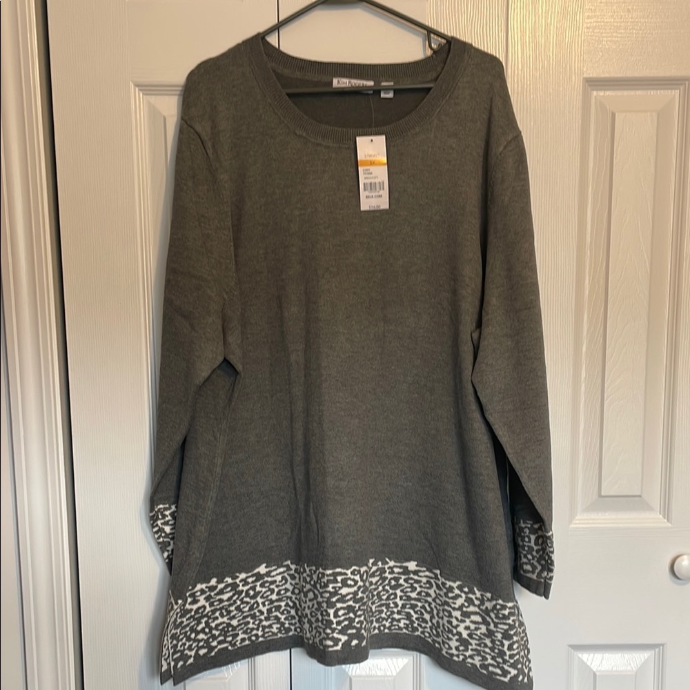 Kim Rogers curvy 3X Gray Oversized Long Sleeve Tunic animal print